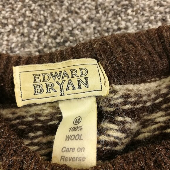 Vintage Edward Bryan Sweater Mens Medium Wool Fair Isle Brown Chunky 90s Grunge - Picture 3 of 10